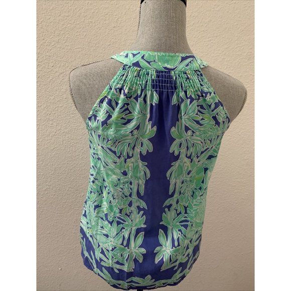 Lilly Pulitzer 100% Silk Top XXS Blue White Sleeveless Beautiful Buttons RARE - Picture 5 of 7